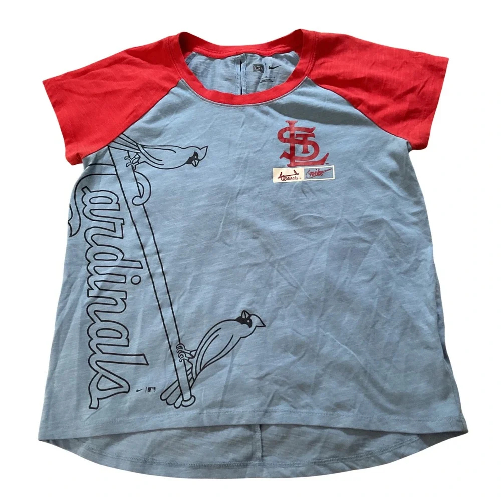 Nike St Louis Cardinals Cooperstown Collection Raglan T-Shirt Blue Red Womens L